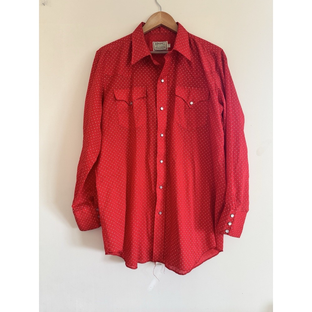 Vintage H Bar C California Ranchwear Red Snap Long Sleeve Western Shirt USA XL